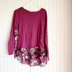 LOFT Size S Purple Floral Mixed Media Knit Top